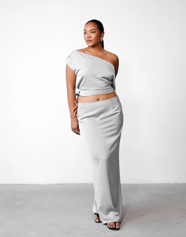 Viviana Maxi Skirt (Silver) elastic waist skirt