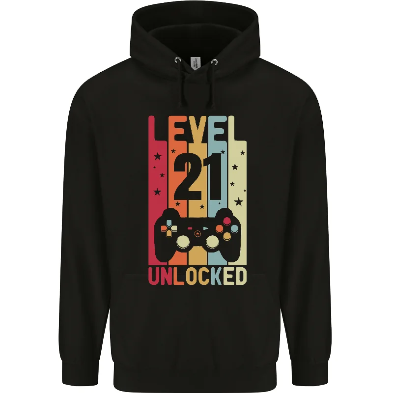 21st Birthday 21 Year Old Level Up Gaming Mens 80% Cotton Hoodie Graphic Hoodie Design Print