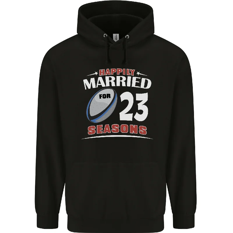 23 Year Wedding Anniversary 23rd Rugby Mens 80% Cotton Hoodie Hoodie with Hem Embroidery Detailed Premium