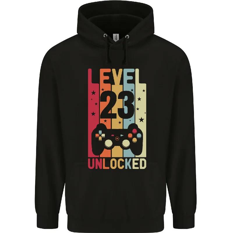 23rd Birthday 23 Year Old Level Up Gaming Mens 80% Cotton Hoodie Hoodie with Embroidery Detailed Premium