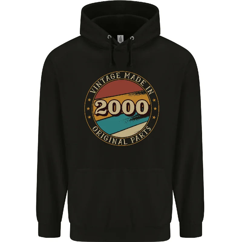 24th Birthday  Vintage Made In 2000 Mens 80% Cotton Hoodie Zip Hoodie Drawstring Kangaroo Pocket