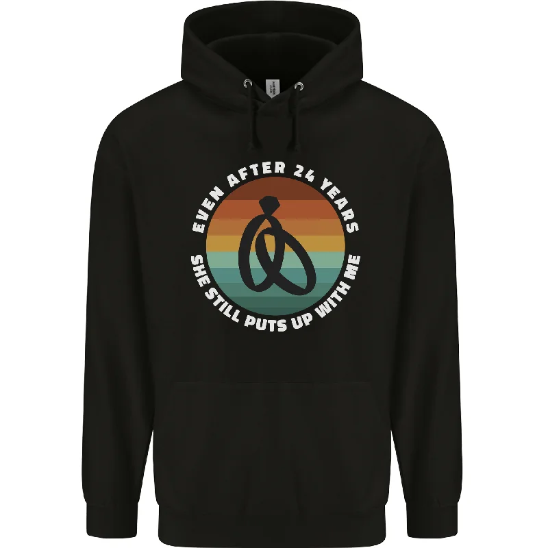 24 Year Wedding Anniversary 24th Marriage Mens 80% Cotton Hoodie Hoodie with Magnetic Closure Innovative Modern