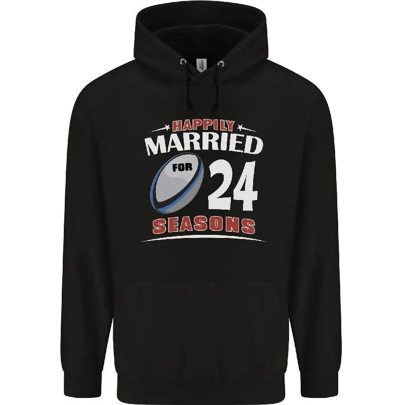 24 Year Wedding Anniversary 24th Rugby Mens 80% Cotton Hoodie Hoodie with Hem Contrast Bold Stylish