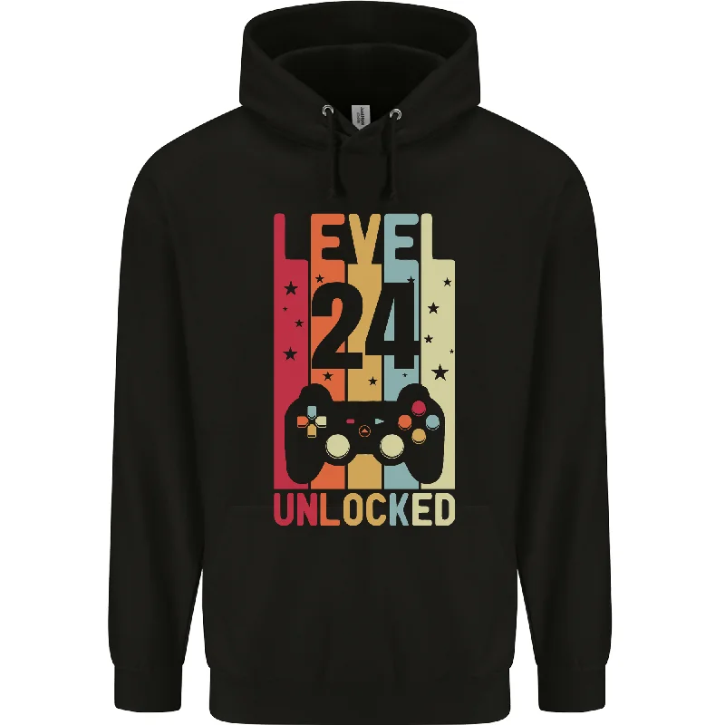 24th Birthday 24 Year Old Level Up Gaming Mens 80% Cotton Hoodie Hoodie with Zipper Versatile Modern