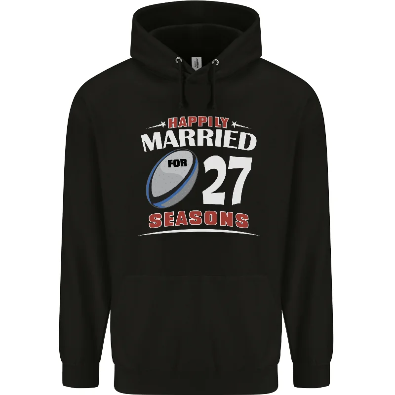 27 Year Wedding Anniversary 27th Rugby Mens 80% Cotton Hoodie Hoodie with Hem Frayed Vintage Worn