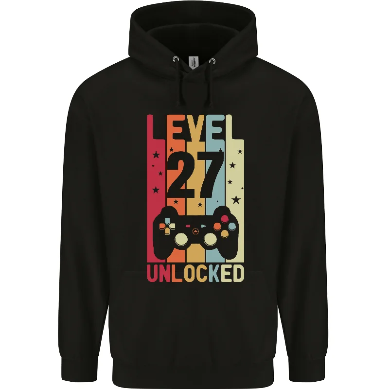 27th Birthday 27 Year Old Level Up Gaming Mens 80% Cotton Hoodie Hoodie with Color Block Contrast Stylish