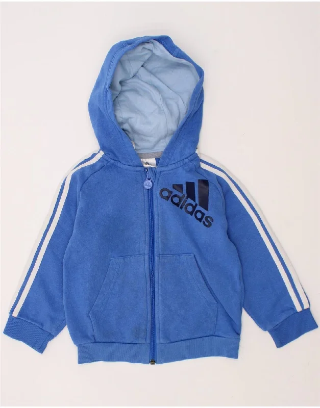 ADIDAS Baby Boys Graphic Zip Hoodie Sweater 18-24 Months Blue Cotton Hoodie with Illustration Artistic Creative