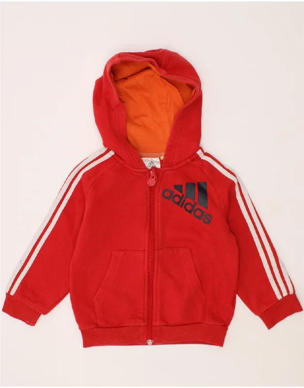 ADIDAS Baby Boys Graphic Zip Hoodie Sweater 18-24 Months Red Hoodie with Stripes Bold Sporty