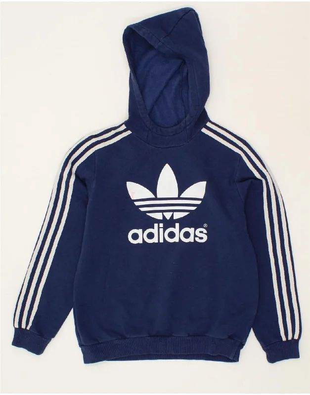ADIDAS Boys Graphic Hoodie Jumper 11-12 Years Navy Blue Cotton Hoodie with Illustration Artistic Creative