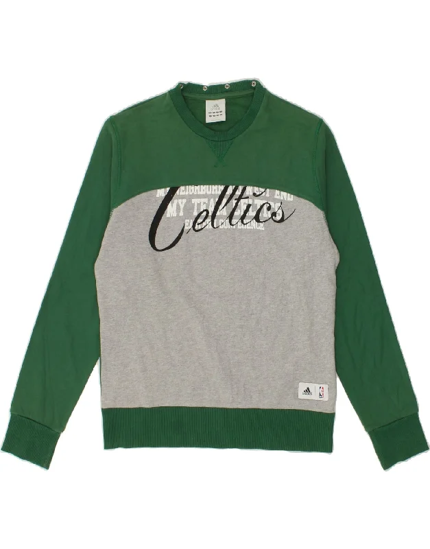 ADIDAS Mens Celtics Graphic Sweatshirt Jumper Large Green Colourblock Hoodie with Elastic Waist Stretchable Comfortable