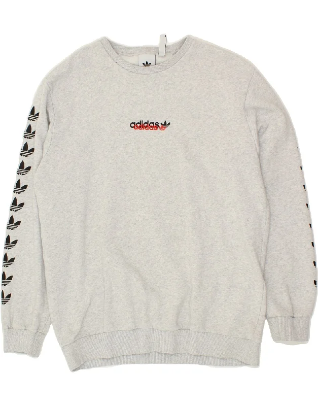 ADIDAS Mens Graphic Sweatshirt Jumper Large Grey Cotton Hoodie with Pastel Soft Subtle