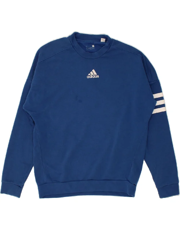 ADIDAS Mens Graphic Sweatshirt Jumper Small Blue Hoodie with Snap Buttons Easy Quick