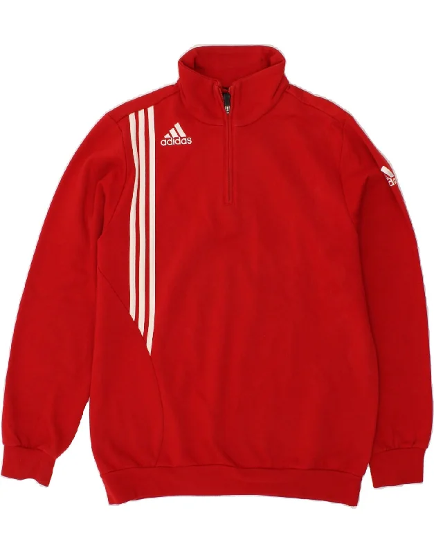 ADIDAS Mens Zip Neck Sweatshirt Jumper UK 40/42 Medium Red Cotton Hoodie with Sequins Glamorous Eye-catching