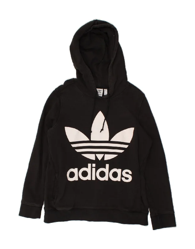 ADIDAS Womens Graphic Hoodie Jumper UK 12 Medium  Black Cotton Hoodie with Pocket Utility Practical