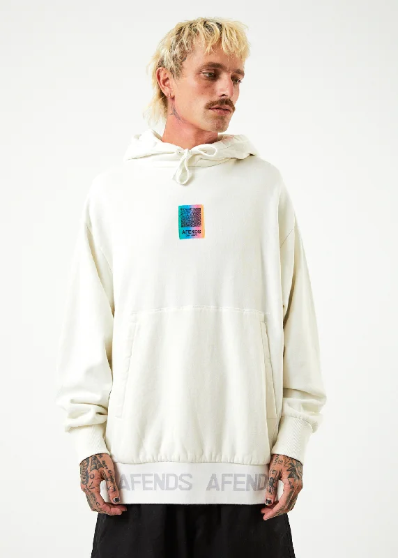 AFENDS Unisex Studio - Unisex Oversized Hoodie - Off White Hoodie with Hem Detail Decorative Unique