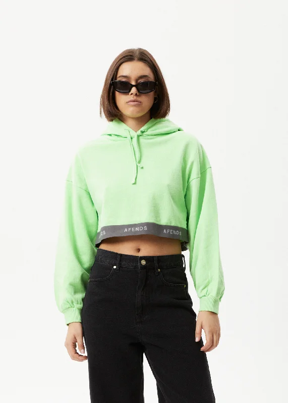 AFENDS Womens Homebase - Cropped Hoodie - Lime Green Hoodie with Emblem Brand Identity