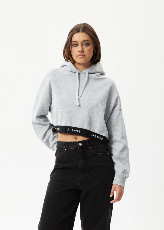 AFENDS Womens Homebase - Cropped Hoodie - Shadow Grey Marle Hoodie with Contrast Stitching Detailed Premium