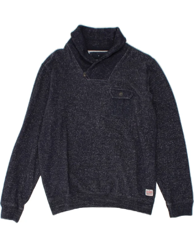 ANGELO LITRICO Mens Shawl Neck Sweatshirt Jumper Medium Navy Blue Flecked Hoodie with Drop Shoulder Relaxed Streetwear