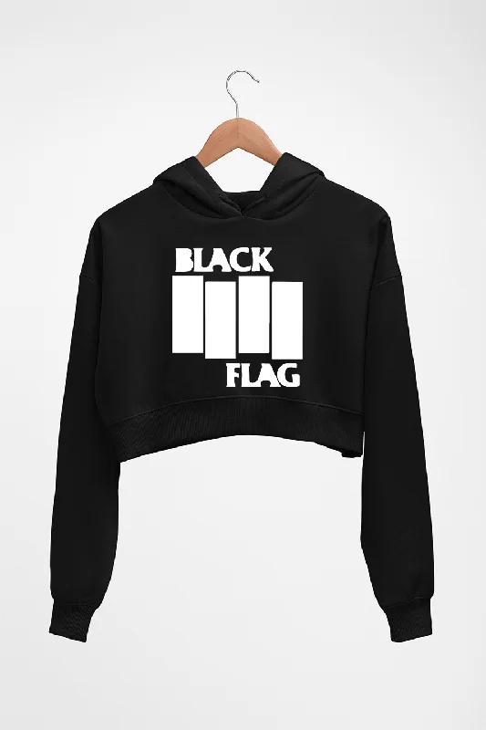 Black Flag  Crop HOODIE FOR WOMEN Hoodie with Batwing Sleeves Loose Dramatic