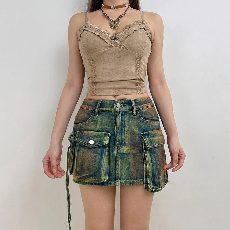 Cargo Denim Mini Skirt cashmere skirt fine