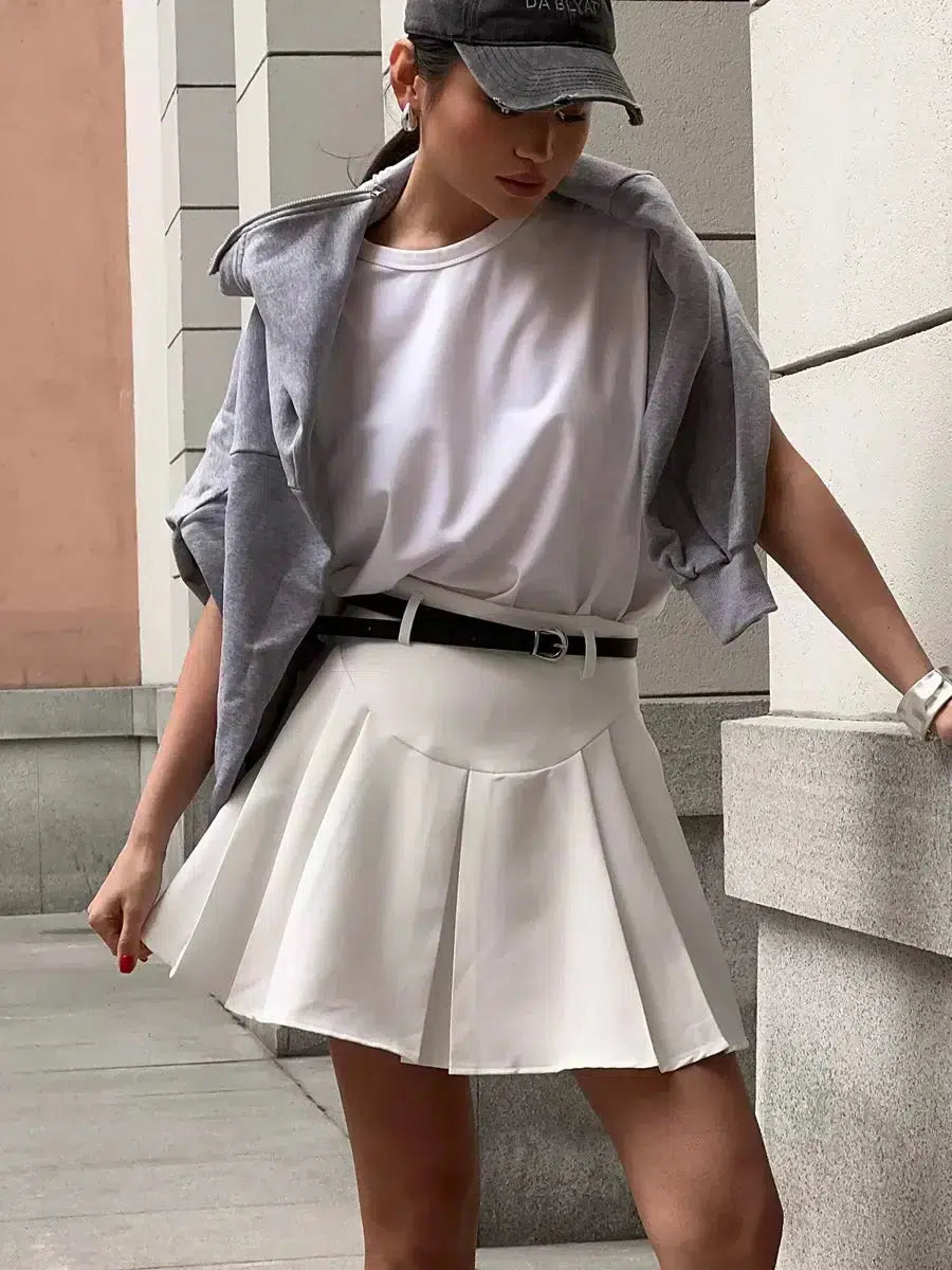 Casualcore Pleated Mini Skirt denim skirt classic