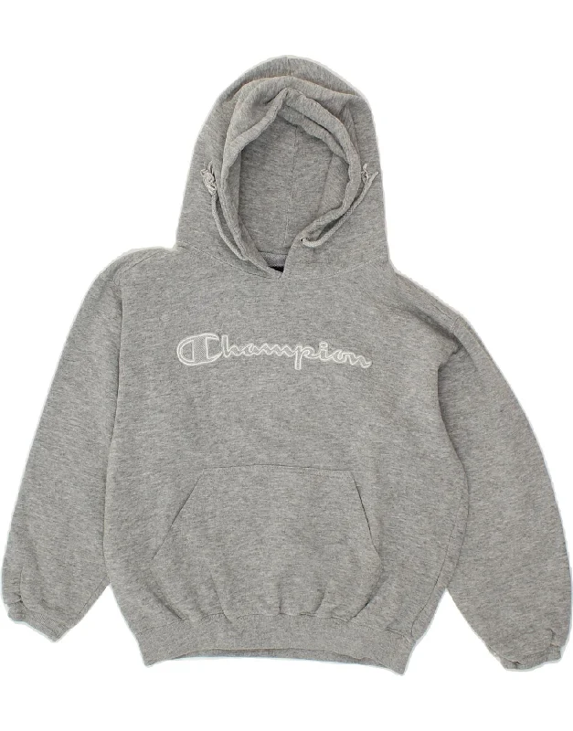 CHAMPION Girls Graphic Hoodie Jumper 9-10 Years Grey Cotton Hoodie with Fur Luxurious Winter
