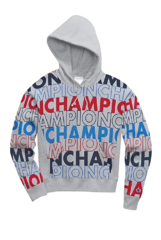 Champion Reverse Weave Pull Over Women's Hoodie, All Over Print Hoodie with Back Slit Movement Comfort