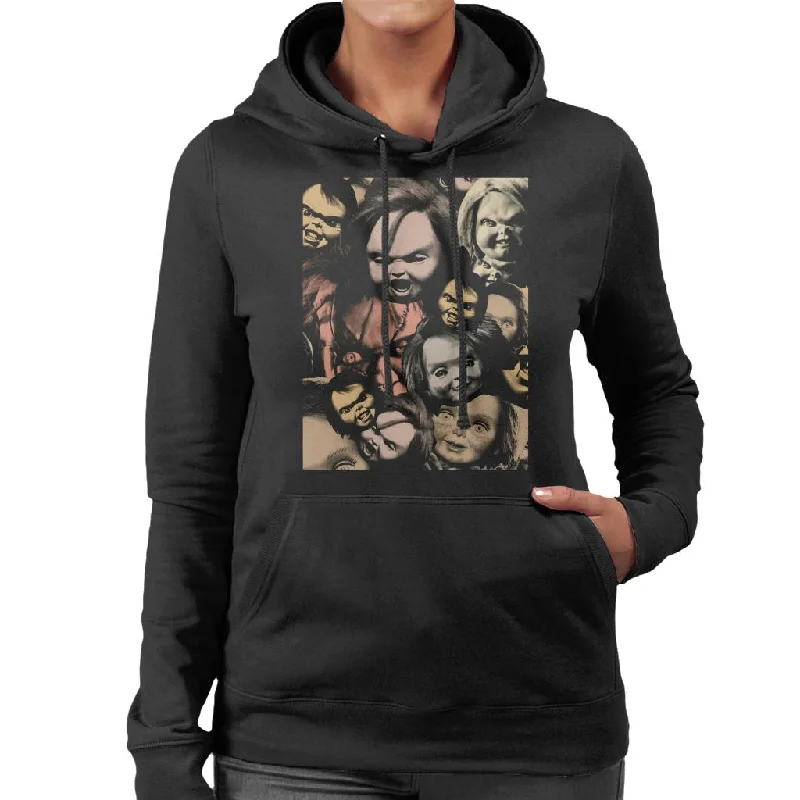 Child's Play Chucky Scary Face Montage Women's Hooded Sweatshirt Hoodie with Mesh Breathable Sporty