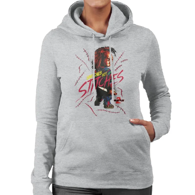 Chucky Childs Play 2 Snitches Get Stitches Women's Hooded Sweatshirt Hoodie with Turtle Neck Cozy Winter