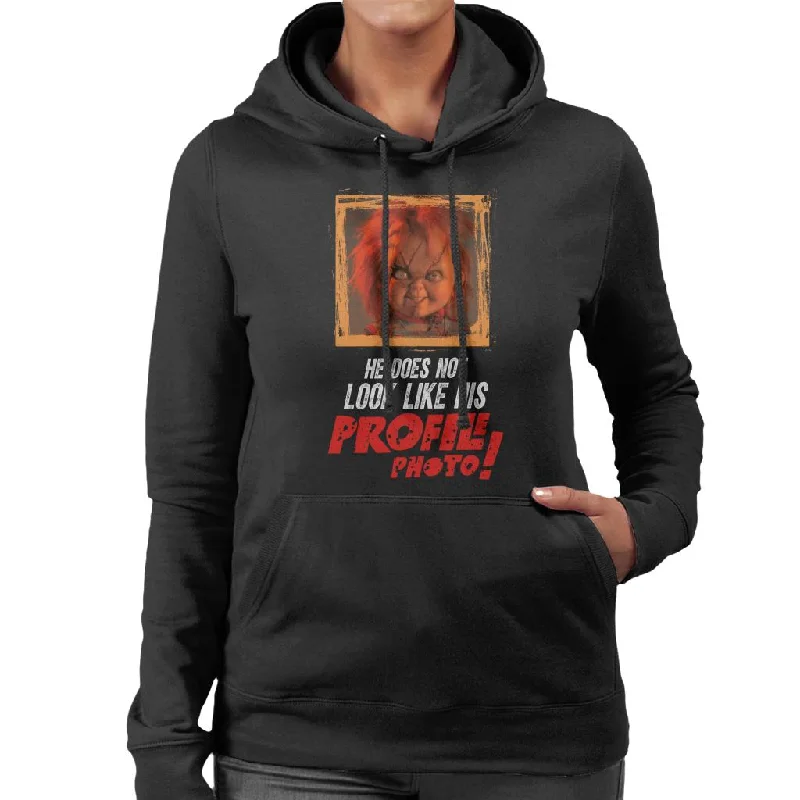 Chucky He Does Not Look Like His Profile Photo Women's Hooded Sweatshirt Hoodie with Crew Neck Simple Timeless
