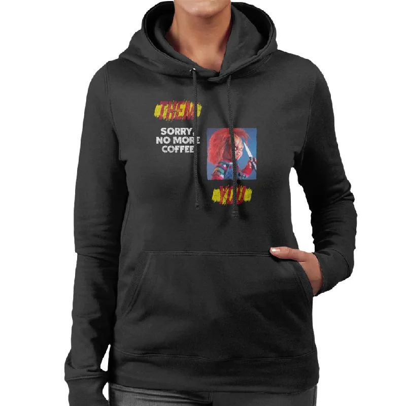 Chucky Sorry No More Coffee Women's Hooded Sweatshirt Hoodie with Button Placket Classic Preppy