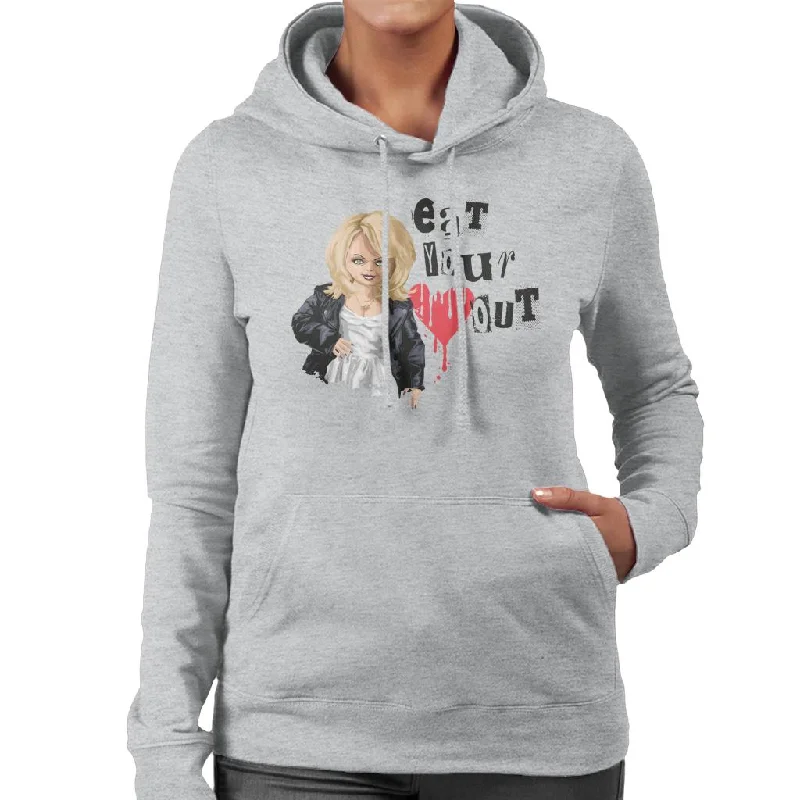 Chucky Tiffany Valentine Eat Your Heart Out Women's Hooded Sweatshirt Hoodie with Contrast Stitching Detailed Premium