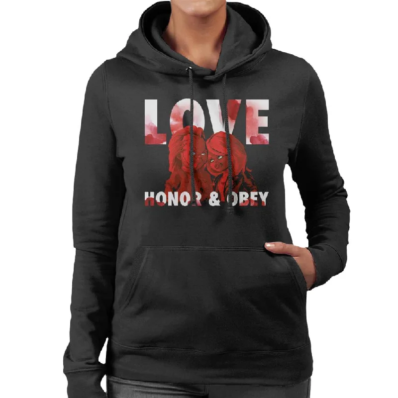 Chucky Tiffany Valentine Love Honor And Obey Women's Hooded Sweatshirt Hoodie with Set-In Sleeves Structured Classic