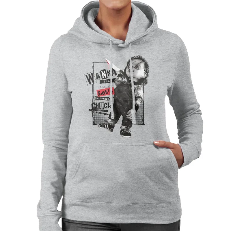 Chucky Wanna Play Its Showtime Lets Be Friends Women's Hooded Sweatshirt Hoodie with Pattern Geometric Abstract