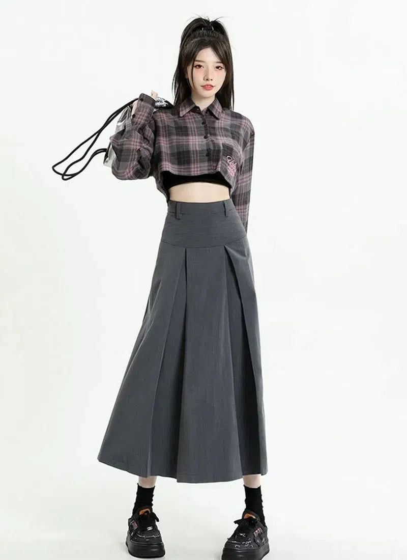 College Girl Pleated A-Line Midi Skirt chiffon skirt floaty