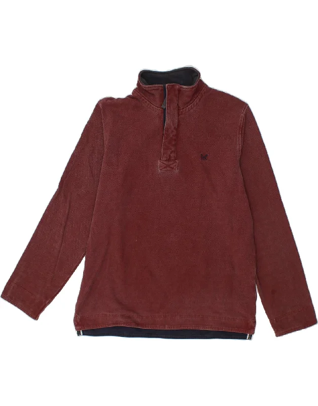 CREW CLOTHING Mens Zip Neck Sweatshirt Jumper Medium Maroon Cotton Hoodie with Hidden Zipper Minimalist Clean