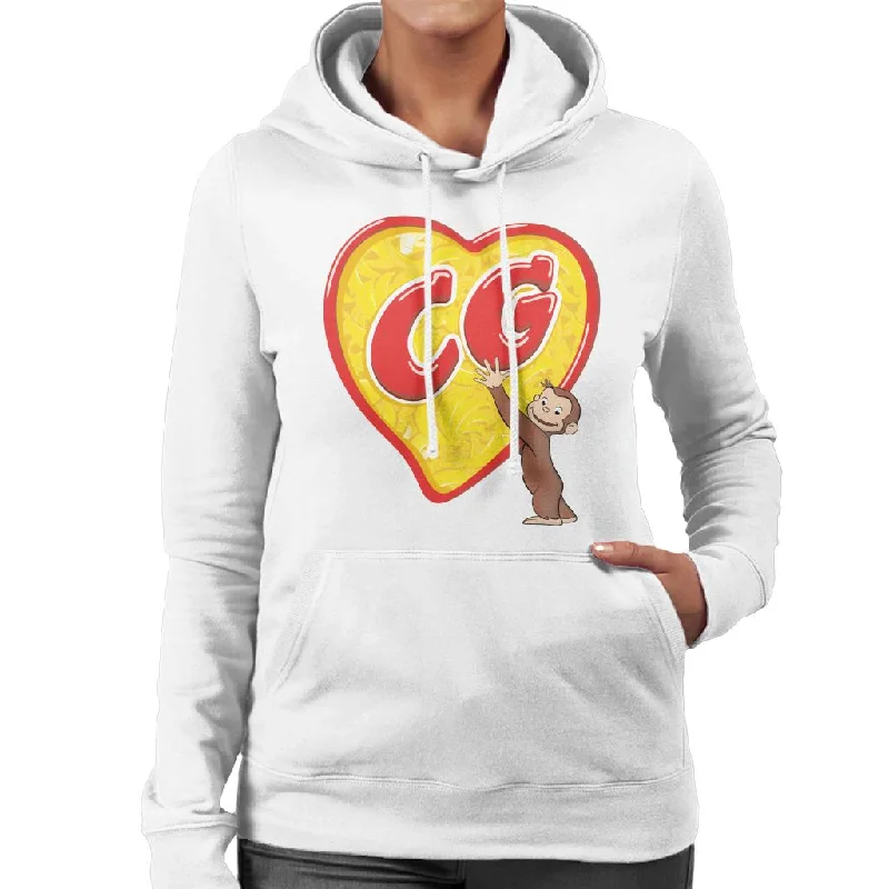 Curious George C G Love Heart Women's Hooded Sweatshirt Hoodie with Cuffed Sleeves Snug Secure