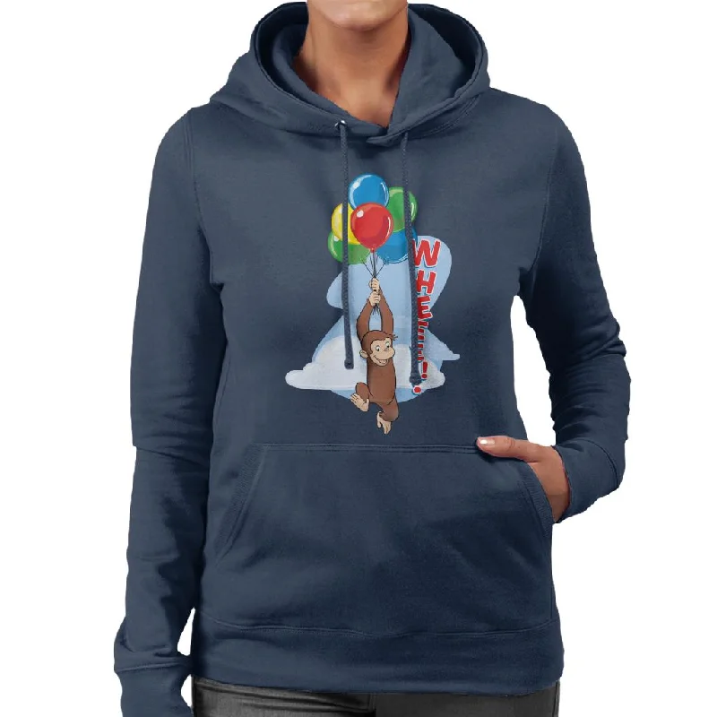 Curious George Floating On Balloons Women's Hooded Sweatshirt Hoodie with Hem Contrast Bold Stylish