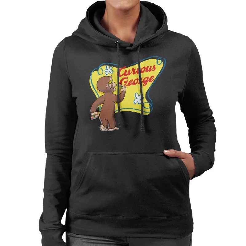 Curious George Writing His Name Women's Hooded Sweatshirt Hoodie with Ribbed Cuffs Snug Fit Comfort