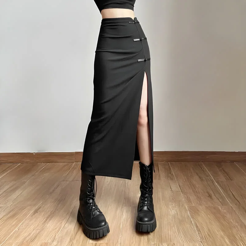 Dark Academia High Split Midi Pencil Skirt velvet skirt plush