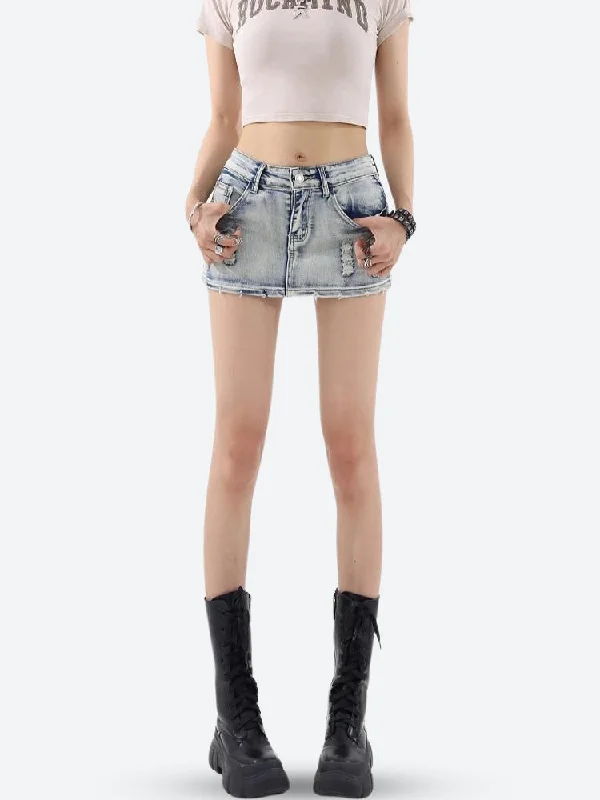 Distressed Low Rise Mini Skirt a-line skirt cut