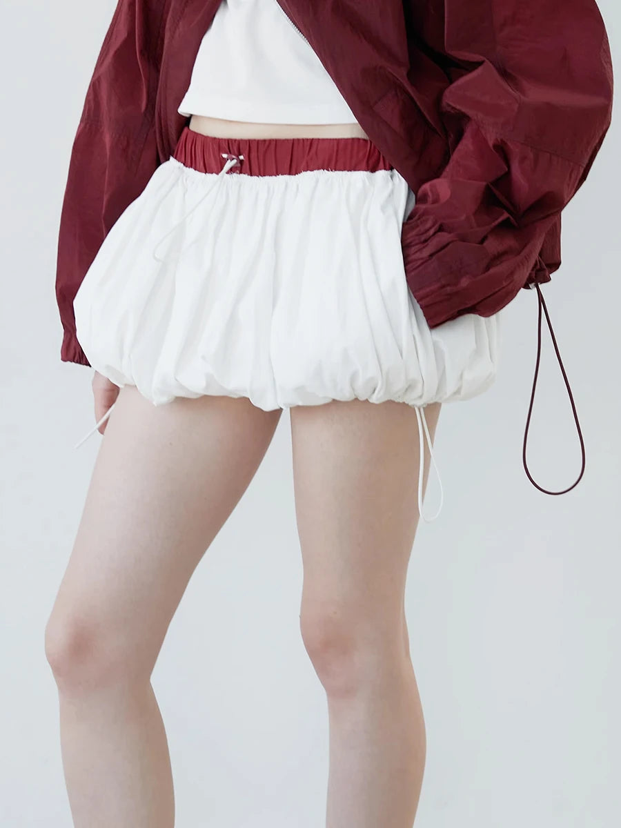 Drawstring Bubble Mini Skirt leather skirt bold