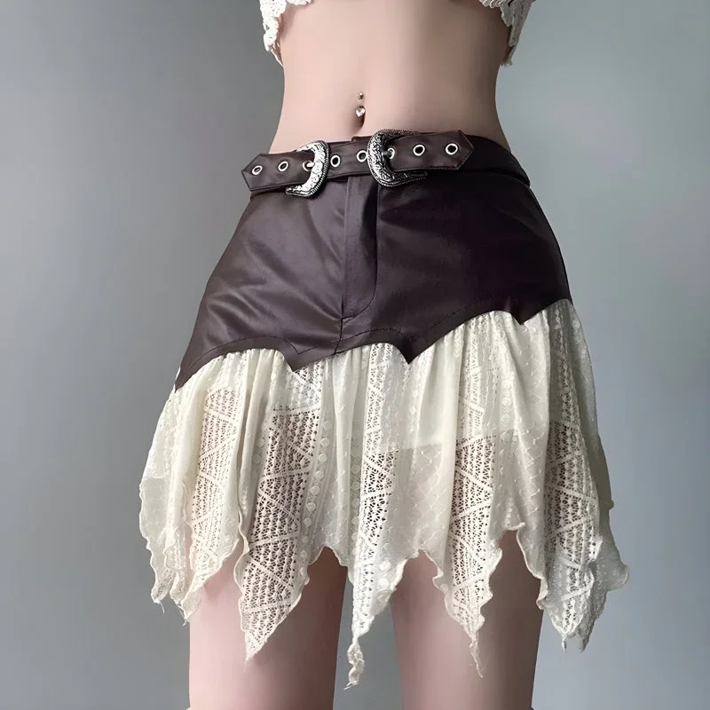 Fairy Grunge Patchwork Lace Mini Skirt chiffon skirt airy