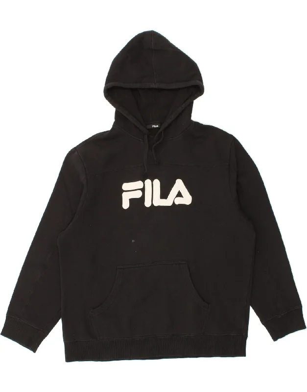 FILA Mens Graphic Hoodie Jumper 2XL Black Cotton Hoodie with Camouflage Military Edgy