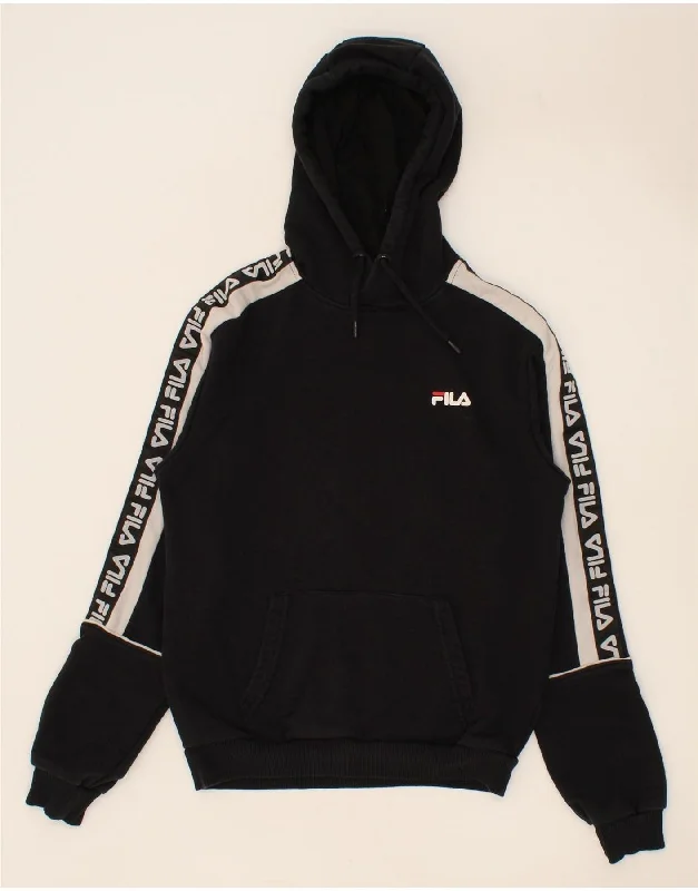 FILA Mens Graphic Hoodie Jumper XS Black Hoodie with High Neck Warm Protective