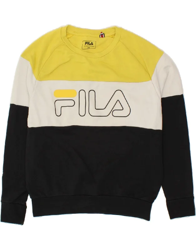 FILA Mens Graphic Sweatshirt Jumper XS Multicoloured Colourblock Cotton Hoodie with Earth Tones Natural Calm