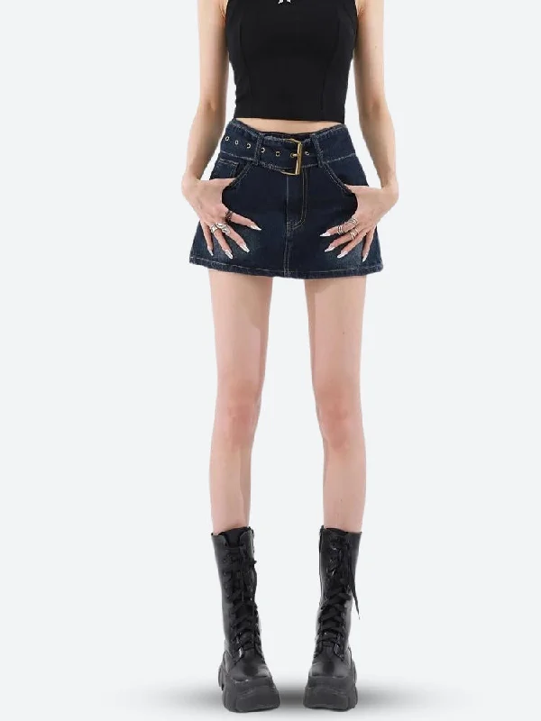 Grunge Belted Denim Mini Skirt low waist skirt