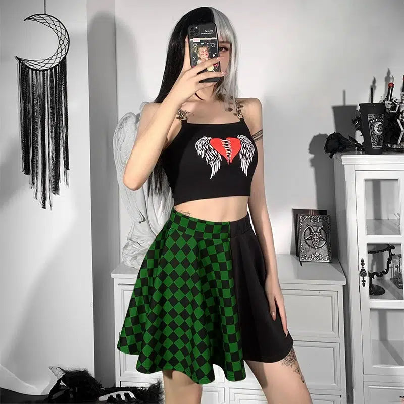 Grunge Checked A-Line Mini Skirt velvet skirt sumptuous