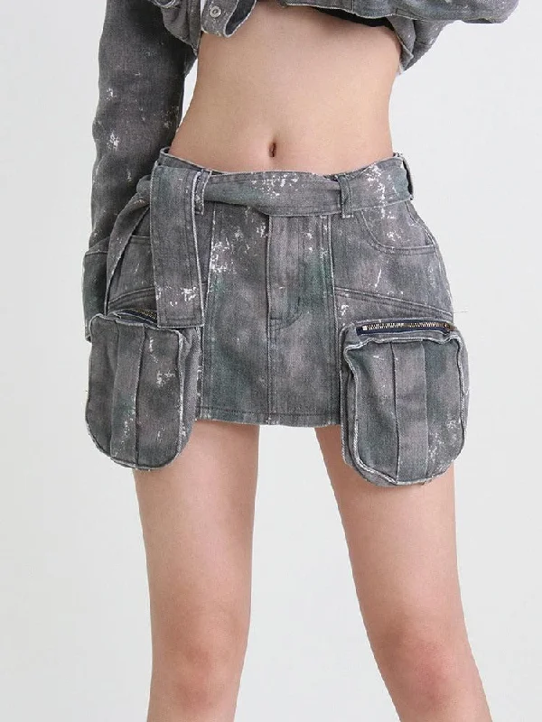 Grunge Distressed Cargo Denim Mini Skirt denim skirt trendy