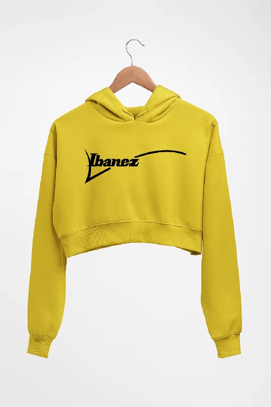 Ibanez Guitar Crop HOODIE FOR WOMEN Hoodie with Hem Frayed Vintage Worn